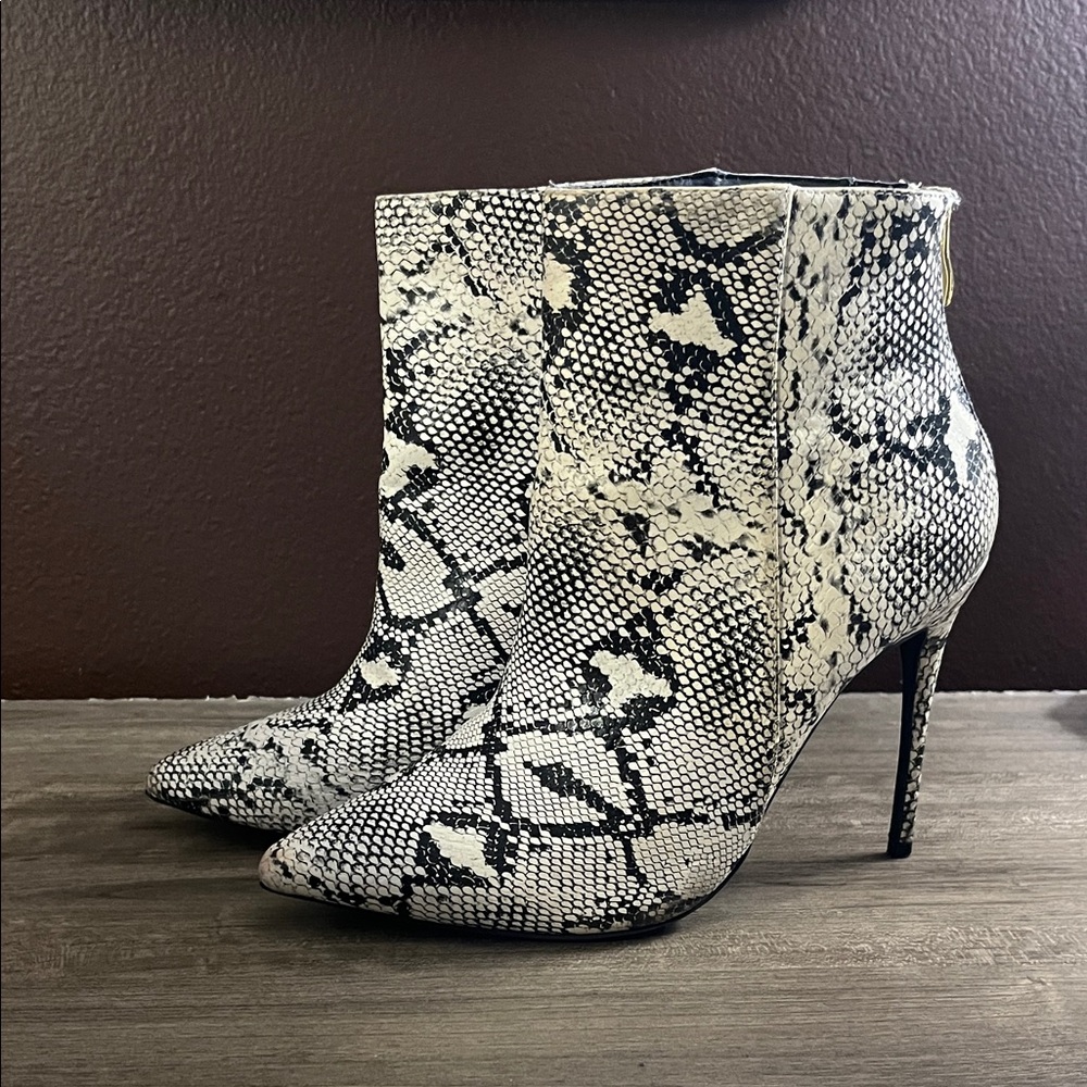 Wild Diva Black and White Snakeskin Heeled Boots